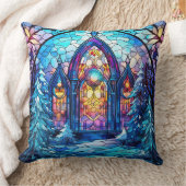 Stained Glass Art Throw Pillow – Holiday Floral  クッション (ブランケット)