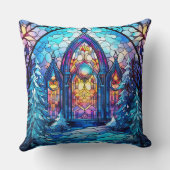 Stained Glass Art Throw Pillow – Holiday Floral  クッション (裏面)