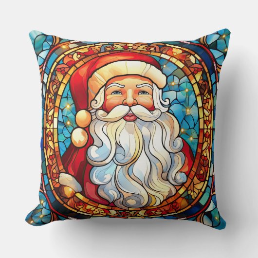 Stained Glass Art Throw Pillow – Holiday Floral  クッション (正面)
