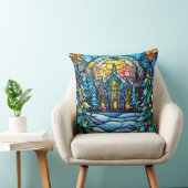 Stained Glass Art Throw Pillow – Holiday Floral クッション (椅子)