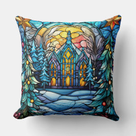 Stained Glass Art Throw Pillow – Holiday Floral クッション