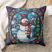 Stained Glass Art Throw Pillow – Holiday Floral  クッション (ブランケット)