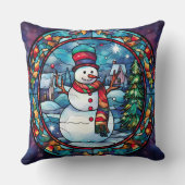 Stained Glass Art Throw Pillow – Holiday Floral  クッション (裏面)