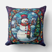Stained Glass Art Throw Pillow – Holiday Floral 