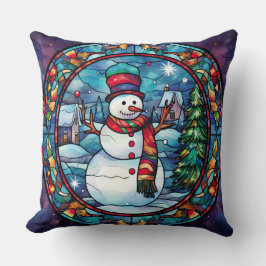 Stained Glass Art Throw Pillow – Holiday Floral クッション