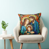 Stained Glass Art Throw Pillow – Holiday Floral クッション (椅子)