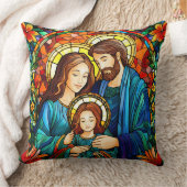 Stained Glass Art Throw Pillow – Holiday Floral クッション (ブランケット)