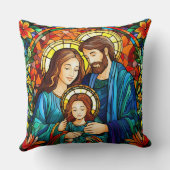 Stained Glass Art Throw Pillow – Holiday Floral クッション (裏面)