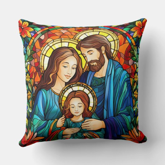 Stained Glass Art Throw Pillow – Holiday Floral  クッション (裏面)
