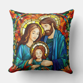 Stained Glass Art Throw Pillow – Holiday Floral クッション