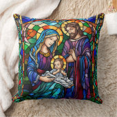 Stained Glass Art Throw Pillow – Holiday Floral  クッション (ブランケット)