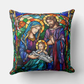 Stained Glass Art Throw Pillow – Holiday Floral  クッション (裏面)