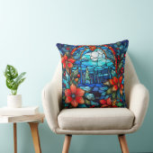 Stained Glass Art Throw Pillow – Holiday Floral  クッション (椅子)