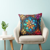 Stained Glass Art Throw Pillow – Holiday Floral  クッション (椅子)