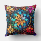 Stained Glass Art Throw Pillow – Holiday Floral  クッション (裏面)
