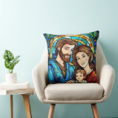 Stained Glass Art Throw Pillow – Holiday Floral クッション (椅子)