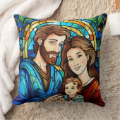 Stained Glass Art Throw Pillow – Holiday Floral クッション (ブランケット)