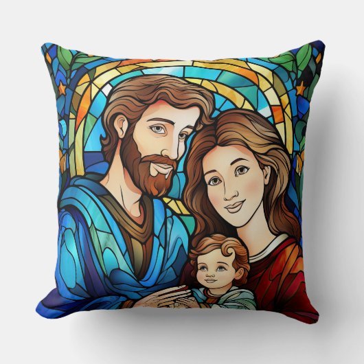 Stained Glass Art Throw Pillow – Holiday Floral クッション (正面)