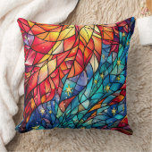 Stained Glass Art Throw Pillow – Holiday Floral  クッション (ブランケット)