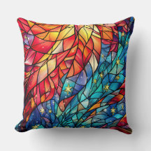 Stained Glass Art Throw Pillow – Holiday Floral 