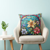 Stained Glass Art Throw Pillow – Holiday Floral  クッション (椅子)