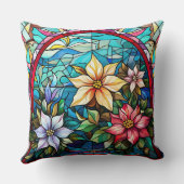 Stained Glass Art Throw Pillow – Holiday Floral  クッション (裏面)