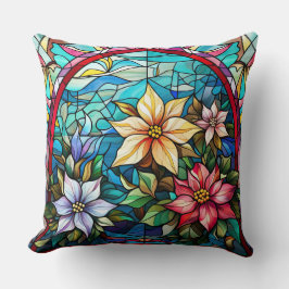 Stained Glass Art Throw Pillow – Holiday Floral クッション