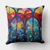 Stained Glass Art Throw Pillow – Holiday Floral  クッション (裏面)