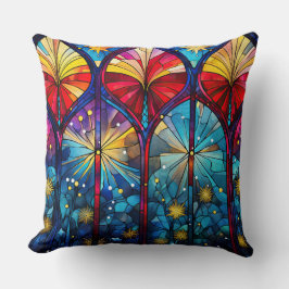 Stained Glass Art Throw Pillow – Holiday Floral クッション