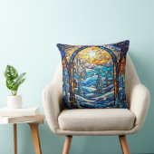 Stained Glass Art Throw Pillow – Holiday Floral  クッション (椅子)