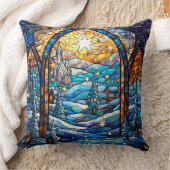 Stained Glass Art Throw Pillow – Holiday Floral  クッション (ブランケット)