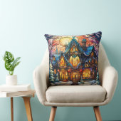 Stained Glass Art Throw Pillow – Holiday Floral  クッション (椅子)