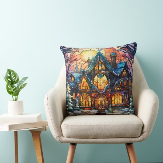 Stained Glass Art Throw Pillow – Holiday Floral  クッション (椅子)