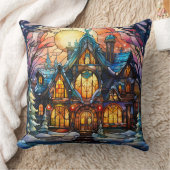 Stained Glass Art Throw Pillow – Holiday Floral  クッション (ブランケット)