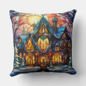 Stained Glass Art Throw Pillow – Holiday Floral  クッション (裏面)