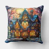 Stained Glass Art Throw Pillow – Holiday Floral  クッション (正面)