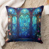 Stained Glass Art Throw Pillow – Holiday Floral クッション (ブランケット)