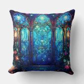 Stained Glass Art Throw Pillow – Holiday Floral  クッション (正面)