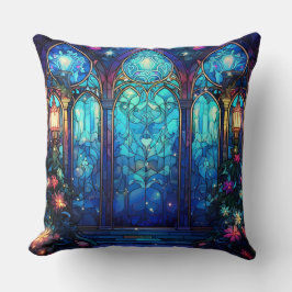 Stained Glass Art Throw Pillow – Holiday Floral クッション