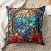Stained Glass Art Throw Pillow – Holiday Floral  クッション (ブランケット)