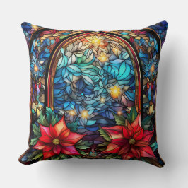 Stained Glass Art Throw Pillow – Holiday Floral クッション