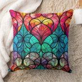 Stained Glass Art Throw Pillow – Holiday Floral  クッション (ブランケット)