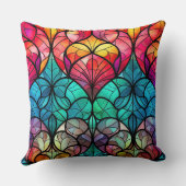 Stained Glass Art Throw Pillow – Holiday Floral  クッション (裏面)