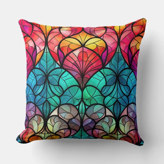Stained Glass Art Throw Pillow – Holiday Floral  クッション (正面)