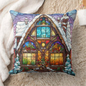 Stained Glass Art Throw Pillow – Holiday Floral  クッション (ブランケット)