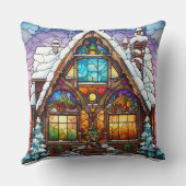 Stained Glass Art Throw Pillow – Holiday Floral  クッション (裏面)
