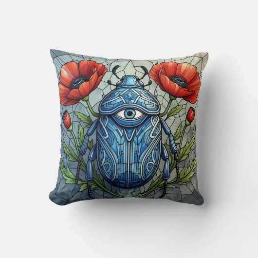 Stained Glass Beetle Eye Poppies Unique Bug Insect クッション (正面)