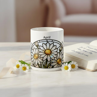 Stained Glass Birth Flower April Daisy Name コーヒーマグカップ