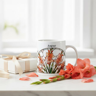 Stained Glass Birth Flower August Gladiolus Name コーヒーマグカップ