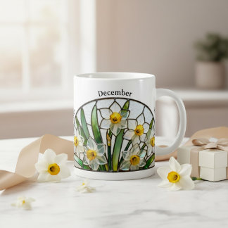 Stained Glass Birth Flower December Narcissus コーヒーマグカップ